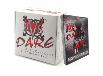 DV8 Dare Erotic Dare Game for the Lifestyle Ice Breaker Game in white box Pictured with Get  your Kink on Expansion Pack in paired together in Photo Upgrade