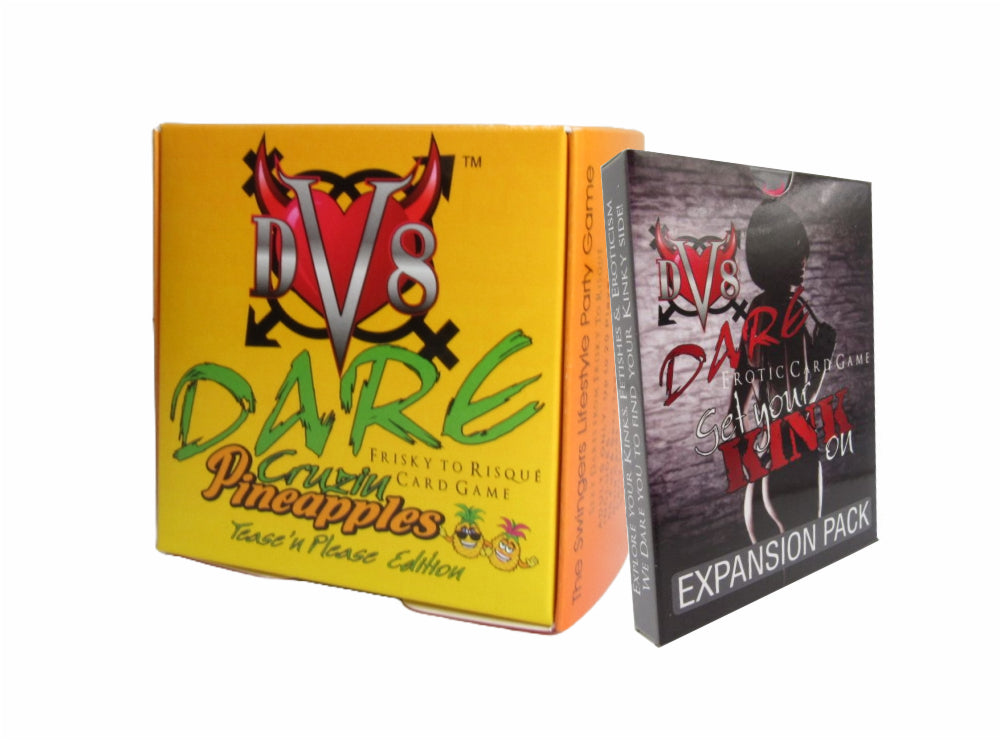 DV8 Dare Cruzin Pineapples Tease n Please Edition Pineapple Themed box Pictured with Get your Kink on Expansion Pack paired together in Photo Upgrade