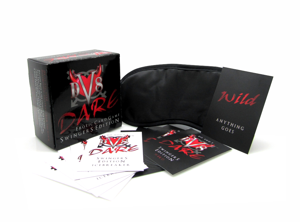DV8 Dare Erotic Card Game Swingers Edition The First Ever Adult Card Ice Breaker Game for the swingers lifestyle Showing Icebreaker Cards and Wild Card Anything Goes and Satin Sleep Fetish Mask 