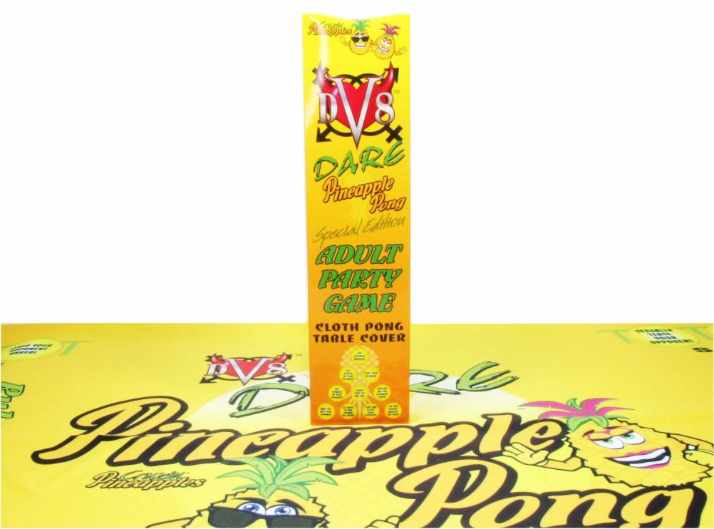 DV8 Dare Pineapple Pong Cruzin Pineapples Special Edition Adult Party Game Yellow with Pineapples Cloth Table Cover for six foot table 